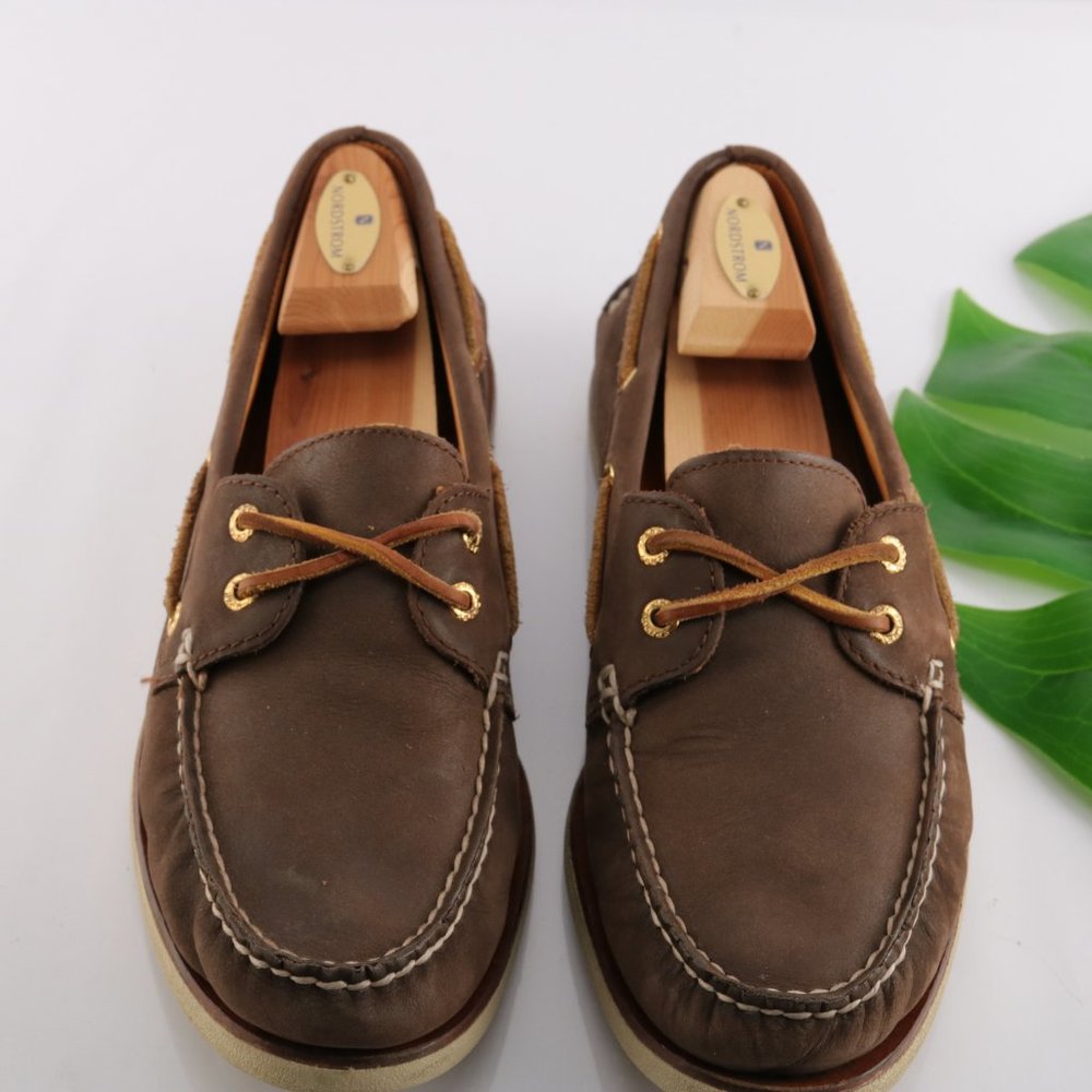 Sperry Gold Cup Boat Shoe Moc Loafer Slip On Brown Gold Plate Eyelet Men 10.5 - Picture 2 of 13